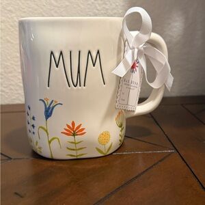 Rae Dunn White Mug with Yellow Interior & Floral pattern- MUM- NWT